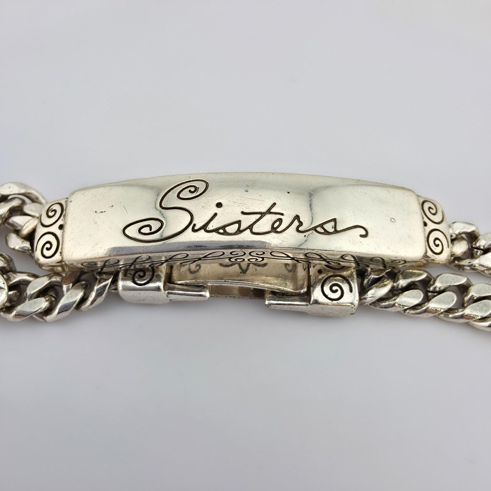 BRIGHTON 'Sisters' ID Bracelet Intrivate Etched Scrollwork Silver Plate 6.75"